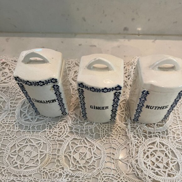 Set 3 Nutmeg, Cinnamon, Ginger  Dek 1623 Ges Geschatzt Porcelain Spice Jars - Picture 2 of 5